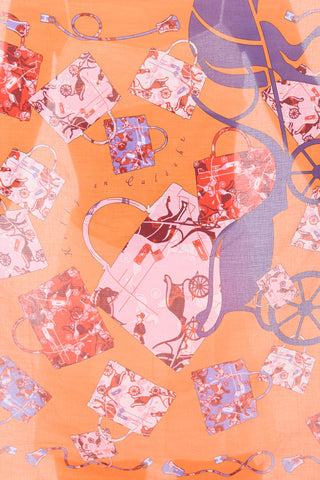 Hermès Orange & Multicolour Cotton Kelly en Caleche 65 Scarf