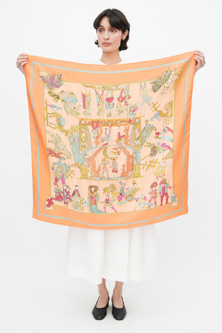 Hermès Orange & Multi Le Temps Des Marionnettes 90 Scarf