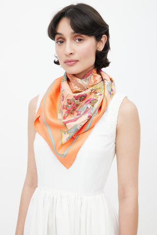 Hermès Orange & Multi Le Temps Des Marionnettes 90 Scarf