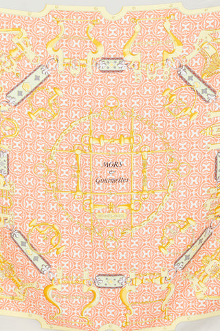 Hermès Orange & Multicolour Silk Mors et Gourmettes Remix 90 Scarf