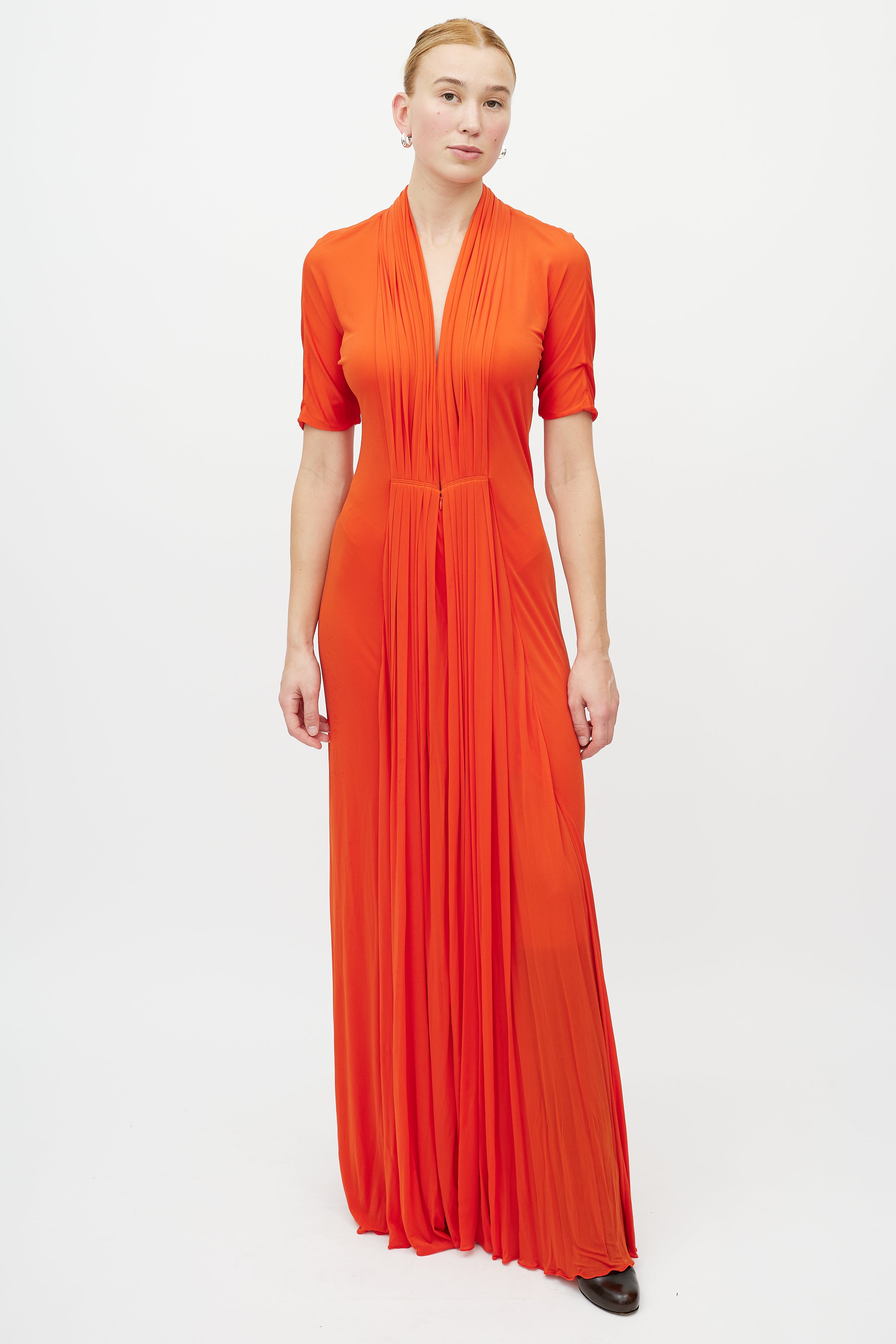 Herms // Pleated V-Neck Dress VSP Consignment Herms // Pleated V-Neck Dress VSP Consignment