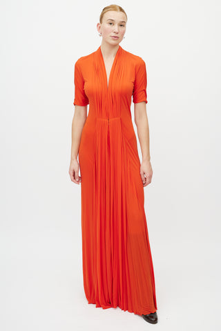 Hermès Orange Pleated V-Neck Dress