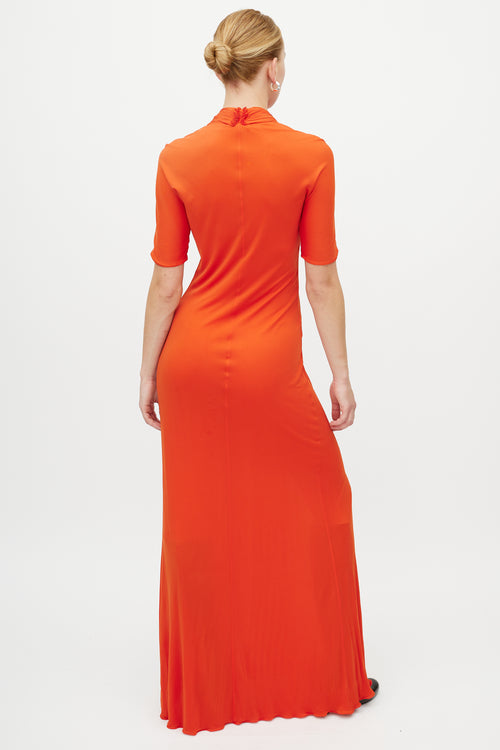 Hermès Orange Pleated V-Neck Dress