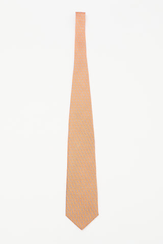 Hermès Orange & Blue Silk H Chain Tie