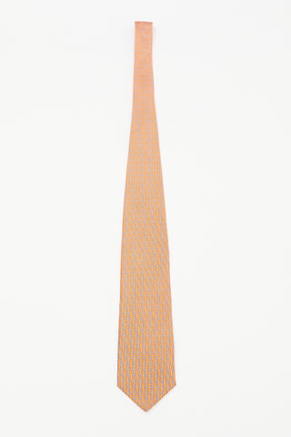 Hermès Orange & Blue Silk H Chain Tie