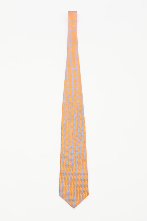 Hermès Orange & Blue Silk H Chain Tie