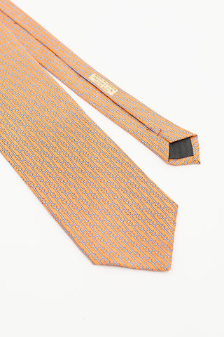 Hermès Orange & Blue Silk H Chain Tie