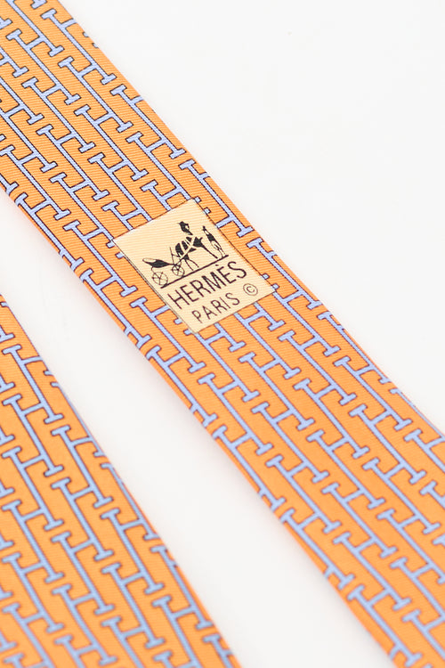 Hermès Orange & Blue Silk H Chain Tie