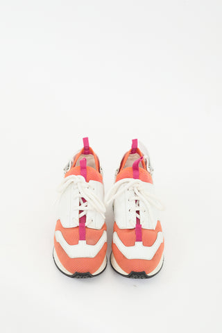 Hermès Orange & White Knit & Leather Athelete Sneaker