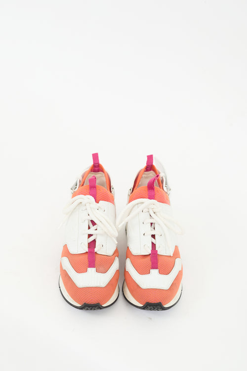 Hermès Orange & White Knit & Leather Athelete Sneaker