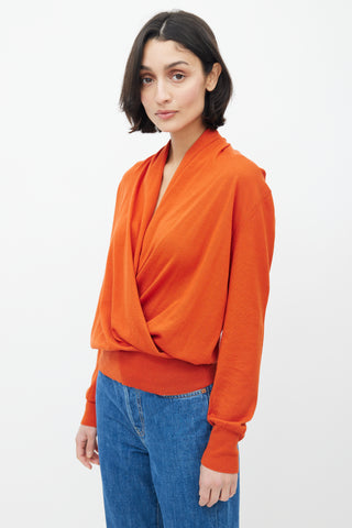 Hermès Orange Wool Long Sleeve Wrap Sweater