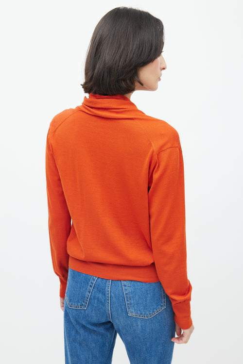 Hermès Orange Wool Long Sleeve Wrap Sweater