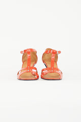 Hermès Orange Patent T-Strap Heeled Sandal
