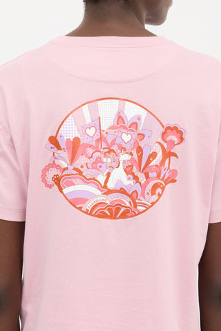 Hermès Pink & Multicolour Faubourg Rainbow Graphic T-Shirt