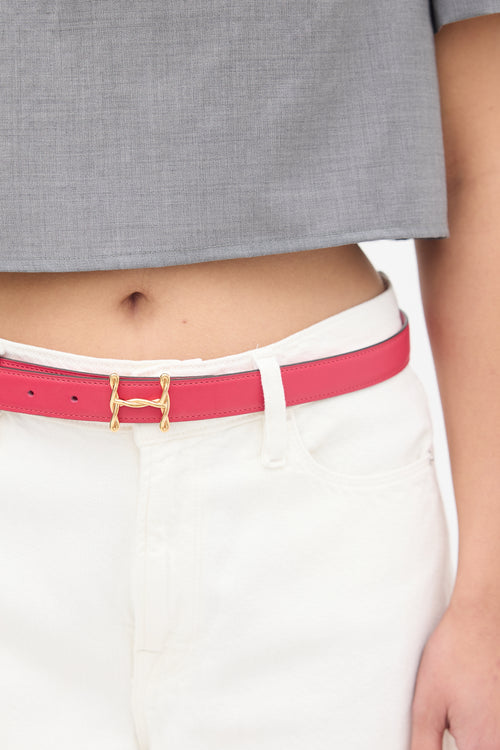 Hermès Pink & Gold Leather H Torsade Buckle Reversible Belt