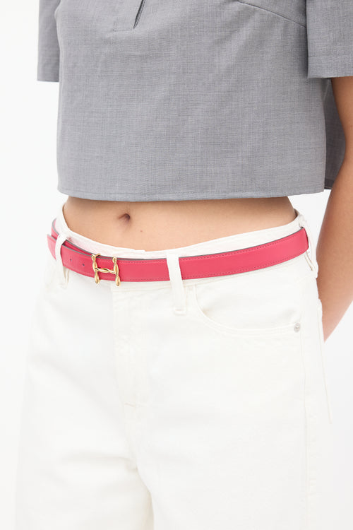 Hermès Pink & Gold Leather H Torsade Buckle Reversible Belt