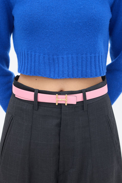 Hermès Pink & Gold Leather H Torsade Buckle Reversible Belt