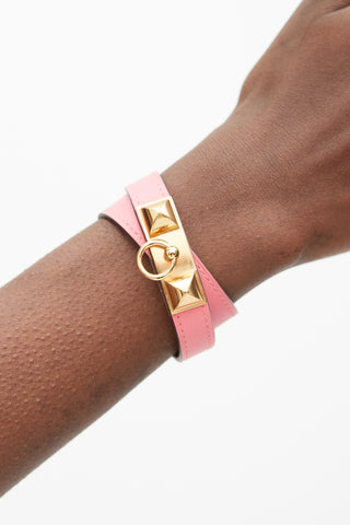 Hermès Pink & Gold Double Tour Leather Bracelet