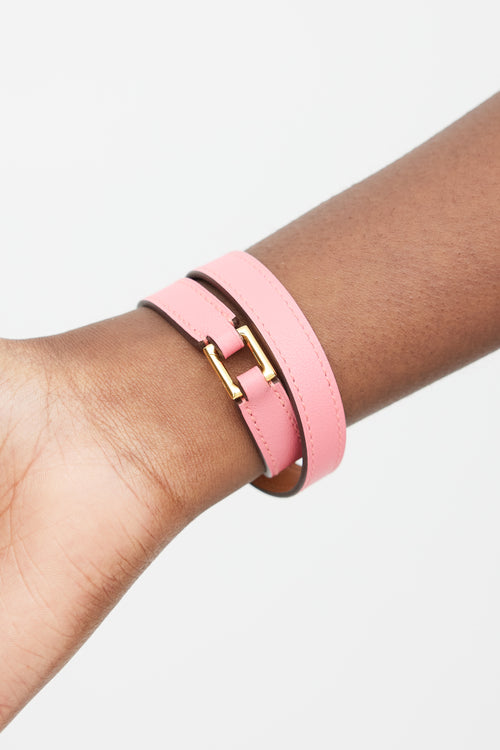 Hermès Pink & Gold Double Tour Leather Bracelet
