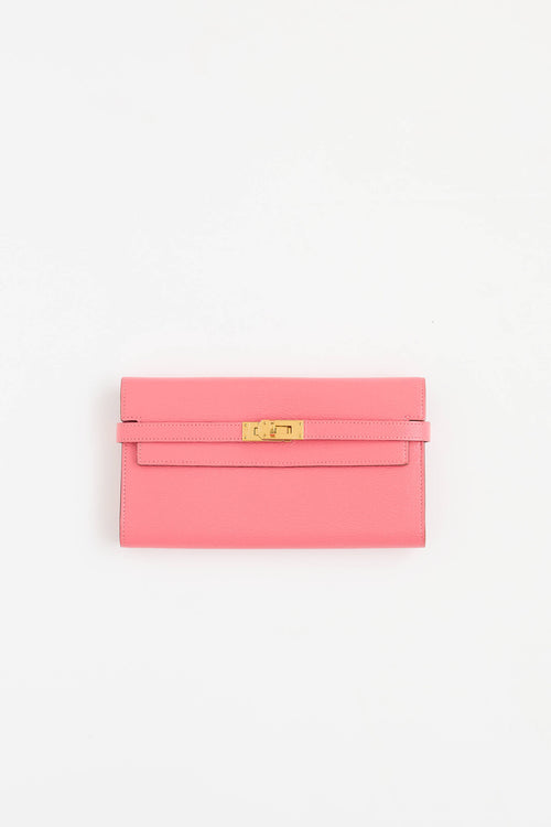 Hermès 2018 Rose Lipstick Kelly Chèvre Leather Wallet