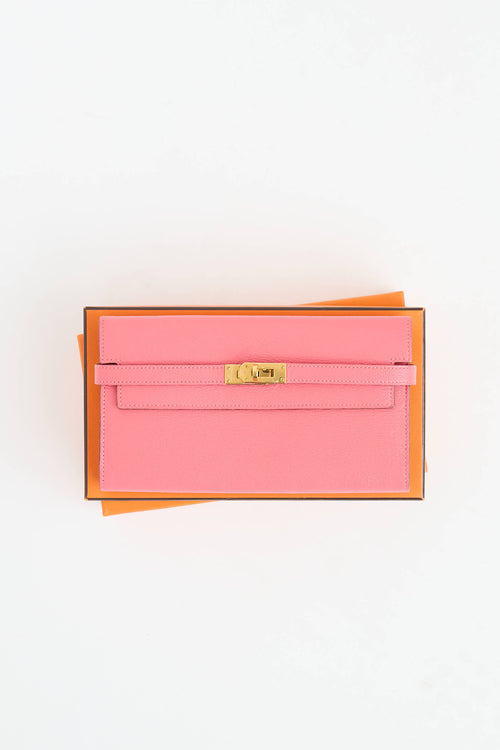 Hermès 2022 Rose Lipstick Kelly Chèvre Leather Wallet