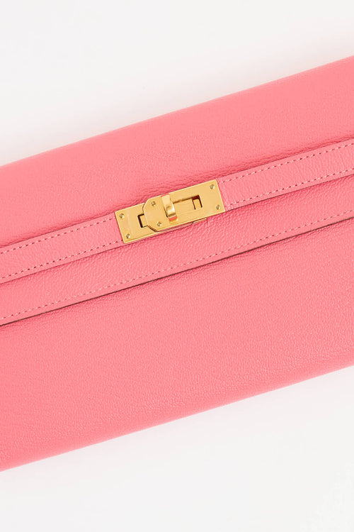 Hermès 2021 Rose Lipstick Kelly Chèvre Leather Wallet