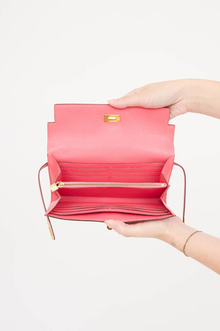 Hermès 2019 Rose Lipstick Kelly Chèvre Leather Wallet