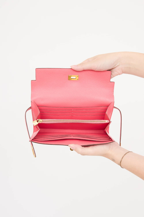 Hermès 2019 Rose Lipstick Kelly Chèvre Leather Wallet