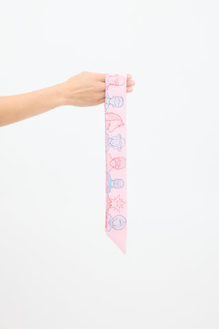 Hermès Pink & Light Blue Silk Dress Code Twilly