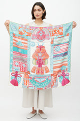 Hermès Blue & Multicolour Parures de Samourais 90 Scarf