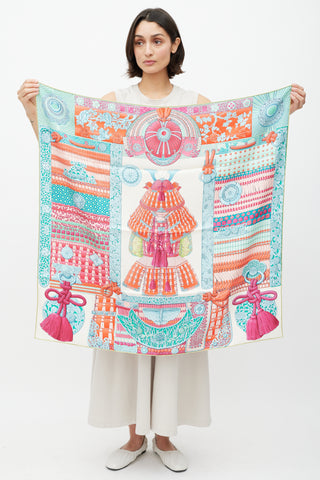 Hermès Blue & Multicolour Parures de Samourais 90 Scarf