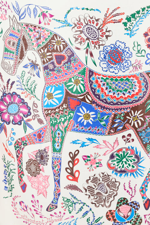 Hermès Pink & Multicolour Cashmere & Silk En Attendant Ulysse 140 Shawl