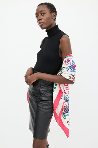 Hermès Pink & Multicolour Cashmere & Silk En Attendant Ulysse 140 Shawl