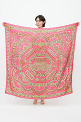 Hermès Fuchsia & Multi Silk & Cashmere Parures Des Maharajas 140 Scarf