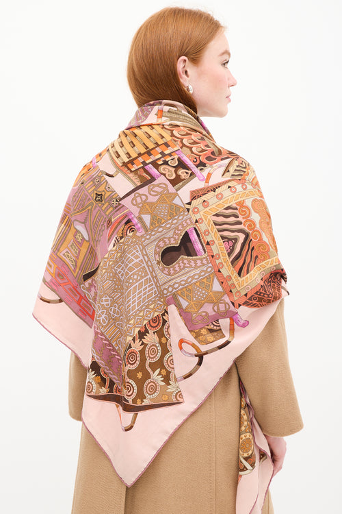 Hermes Pink & Multicolour Voyage en Etoffes Scarf