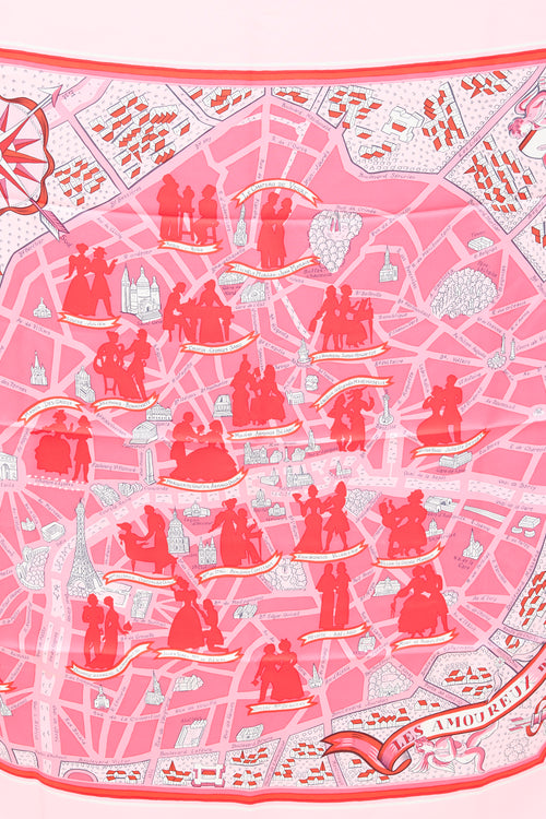 Hermès Pink Silk Les Amoureux de Paris 90 Scarf