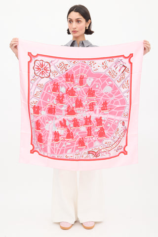 Hermès Pink Silk Les Amoureux de Paris 90 Scarf