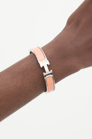 Hermès SIlver & Pink Clic H GM Bracelet