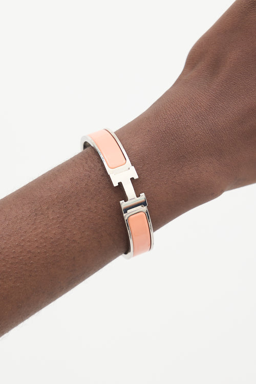 Hermès SIlver & Pink Clic H GM Bracelet