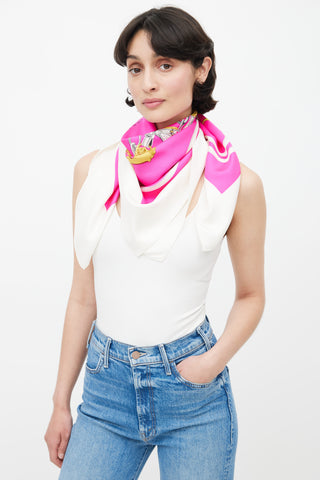 Hermès Fuchsia & White Brides De Gala 90 Scarf