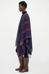 Hermes Navy & Brown Striped Wool Shawl