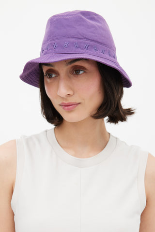 Hermès Purple Embroidered H Logo Trimmed Bucket Hat