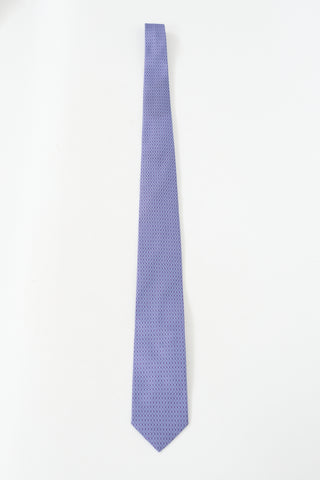 Hermès Purple & Light Blue Silk H Patterned Tie