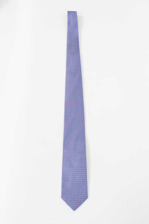 Hermès Purple & Light Blue Silk H Patterned Tie