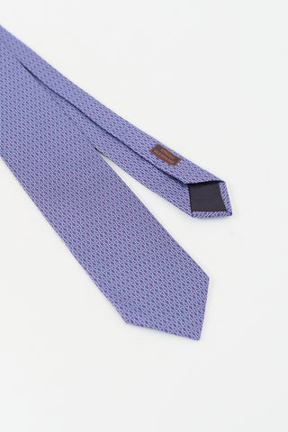 Hermès Purple & Light Blue Silk H Patterned Tie