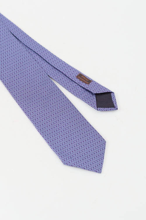 Hermès Purple & Light Blue Silk H Patterned Tie