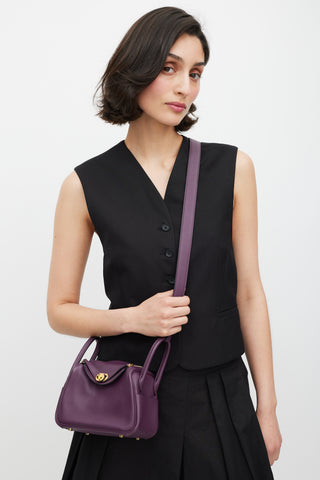 Hermès 2022 Cassis & Bleu Royal Swift Leather Mini Lindy Bag