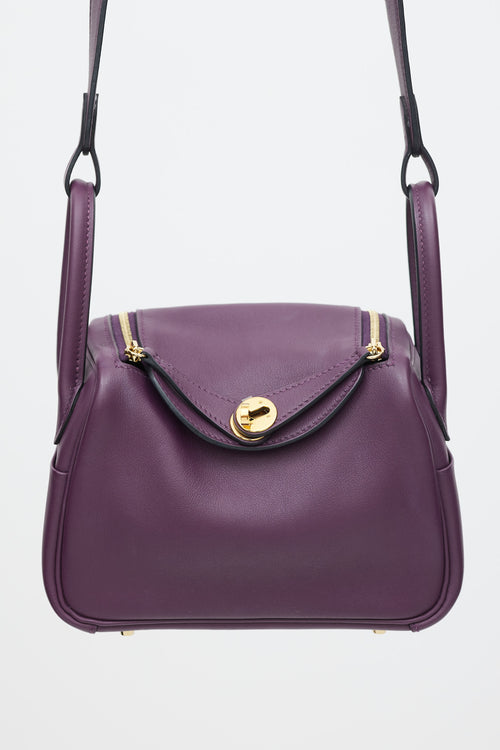 Hermès 2022 Cassis & Bleu Royal Swift Leather Mini Lindy Bag