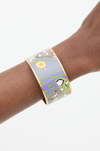 Hermès Purple & Multi Enamel Printed Extra Wide Bangle Bracelet