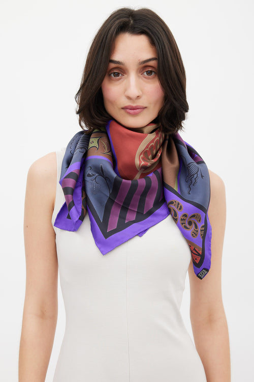Hermès Purple & Multicolour Géométrie Crétoise Silk Scarf